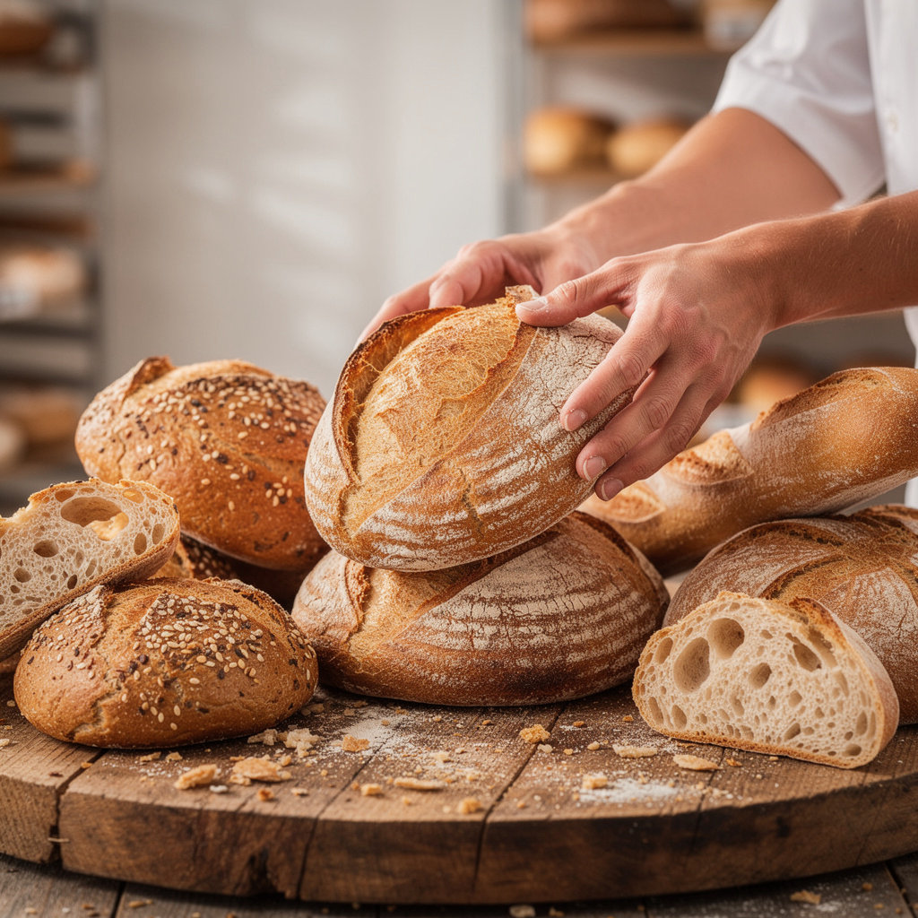 Bread & Cie artisanal bread selection including sourdough, rye, and multigrain loaves in Point Loma, San Diego
